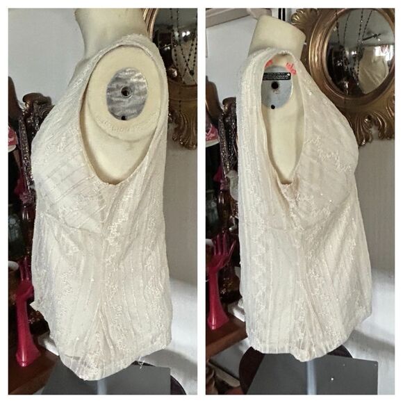Cream Lace & Sequin Sleeveless Top - Picture 3 of 8